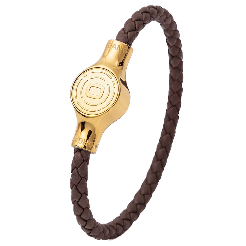 Organo Komfort-Click-Armband Gold/Braun Leder