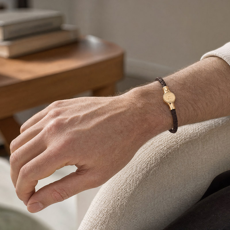Organo Komfort-Click-Armband Gold/Braun Leder