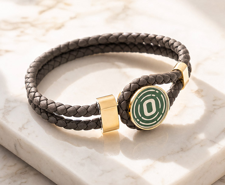 ORGANO Vital Loop-Armband Gold mit braunem Leder im Oxford-Style